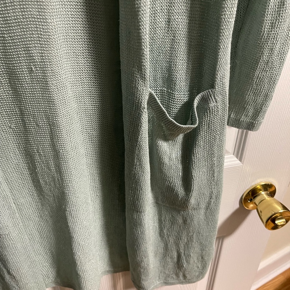 J.Jill Linen Blend Duster Cardigan in Seafoam Mint Color - Picture 5 of 6